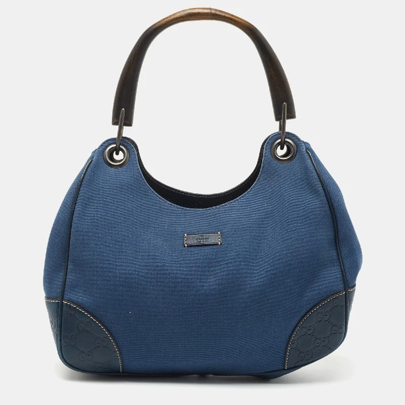 Gucci Blue Guccissima Leather and Canvas Hobo