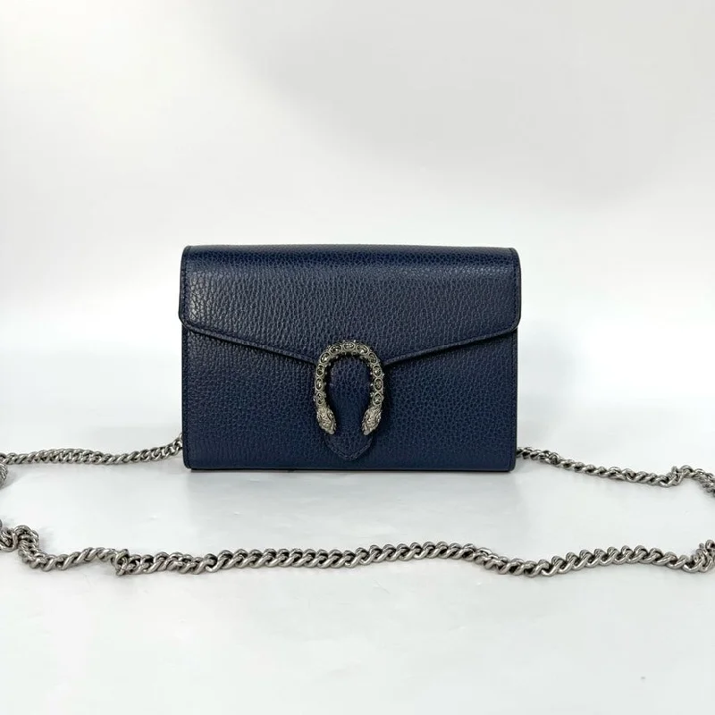 Gucci Dionysus Blue Leather Rhinestone Lock Wallet on Chain 20x13x6cm