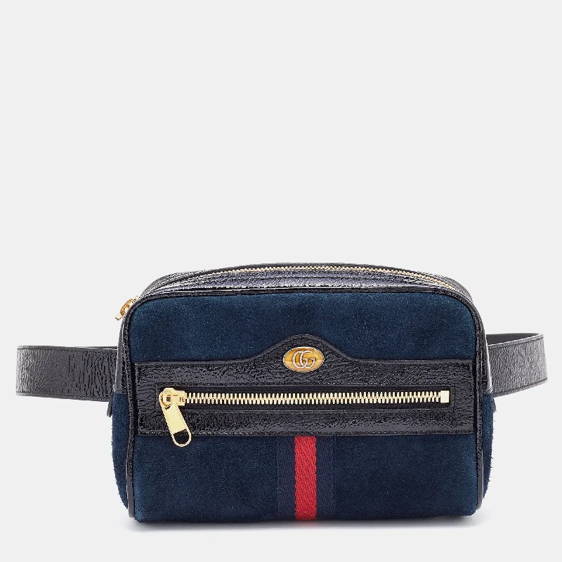 Gucci Navy Blue/Black Suede and Patent Leather GG Ophidia Belt Bag