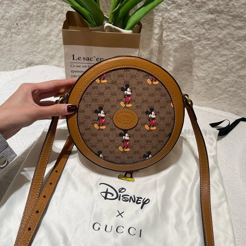 Gucci Disney Limited Brown Mickey Mouse Canvas Leather Round Crossbody Bag