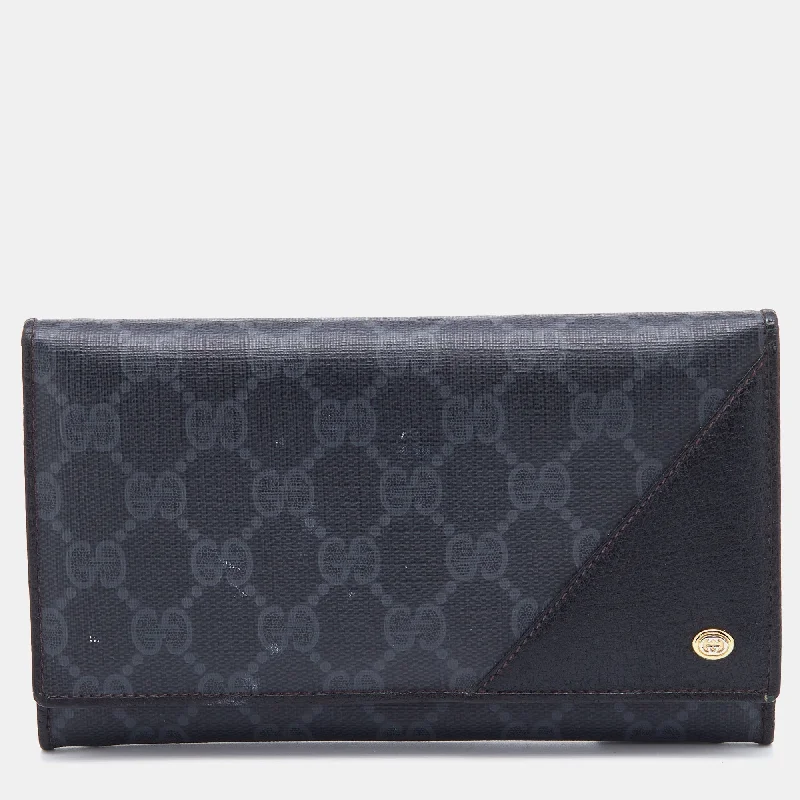 Gucci Black GG Supreme Canvas and Leather Flap Continental Wallet