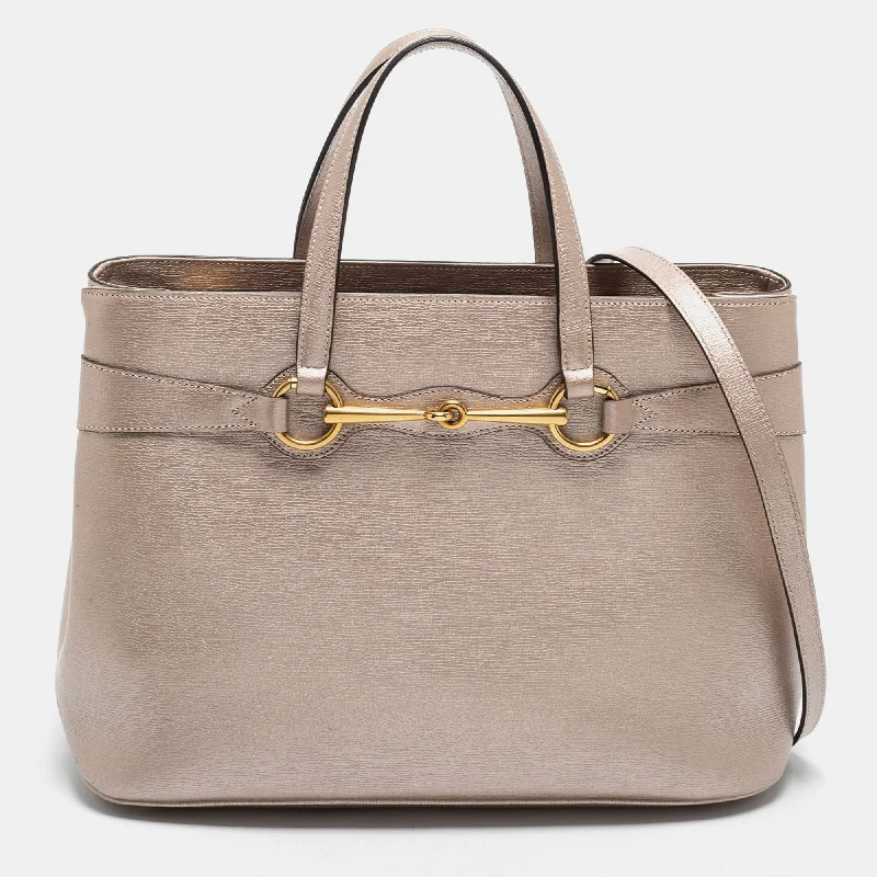 Gucci Metallic Beige Leather Bright Bit Tote