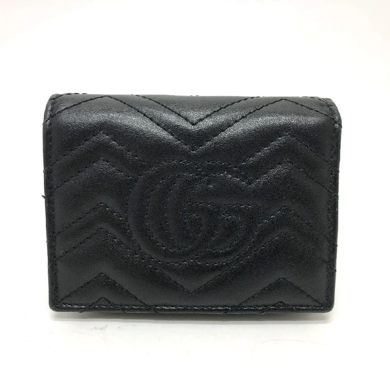 GUCCI Folded wallet 466492 leather black GG Marmont quilting Women Secondhand