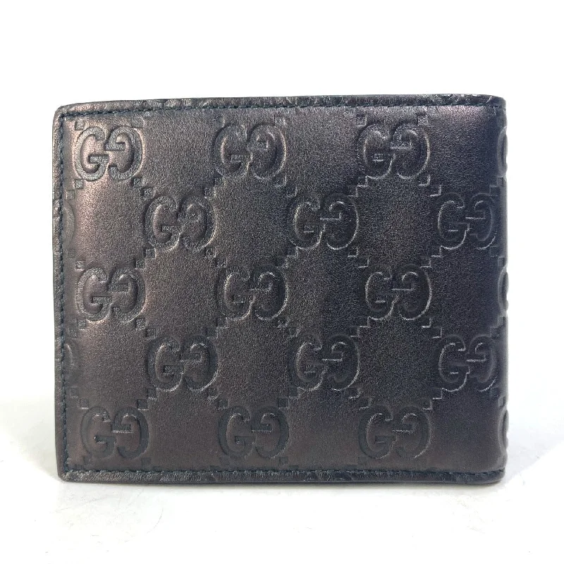 GUCCI Folded wallet 145754 Sima leather Black type Compact wallet GG Guccisima mens Used