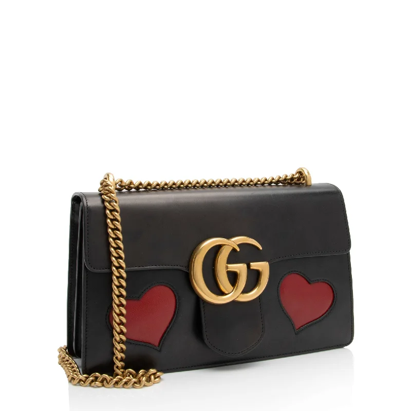 Gucci Calfskin Malaga Kid Heart GG Marmont Small Flap Bag (oXH119)