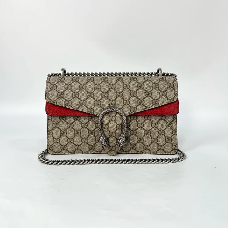 Gucci Dionysus Beige Red Canvas Leather Shoulder Bag 28x17x9cm