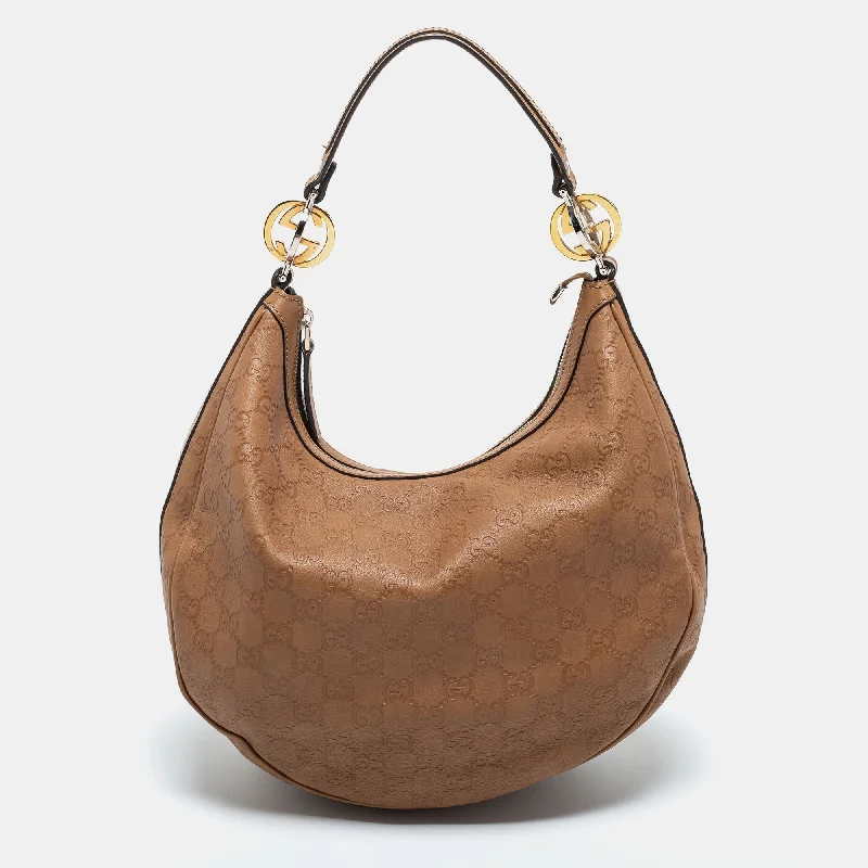 Gucci brown Guccissima Leather Medium GG Twins Hobo