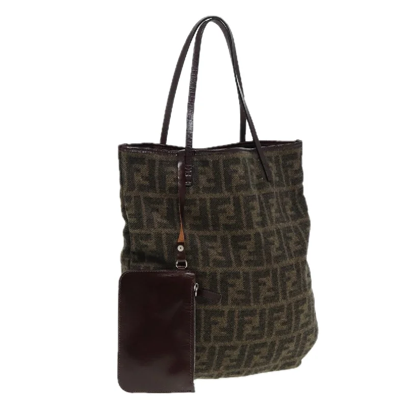 FENDI Zucca Canvas Tote Bag Wool Brown Black Silver  yk14162