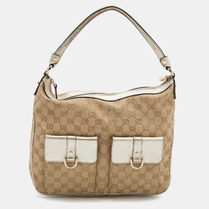 Gucci Beige/Gold GG Canvas and Leather Abbey D-Ring Hobo