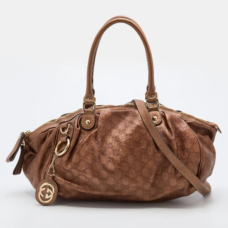 Gucci Bronze Guccissima Leather Medium Sukey Satchel