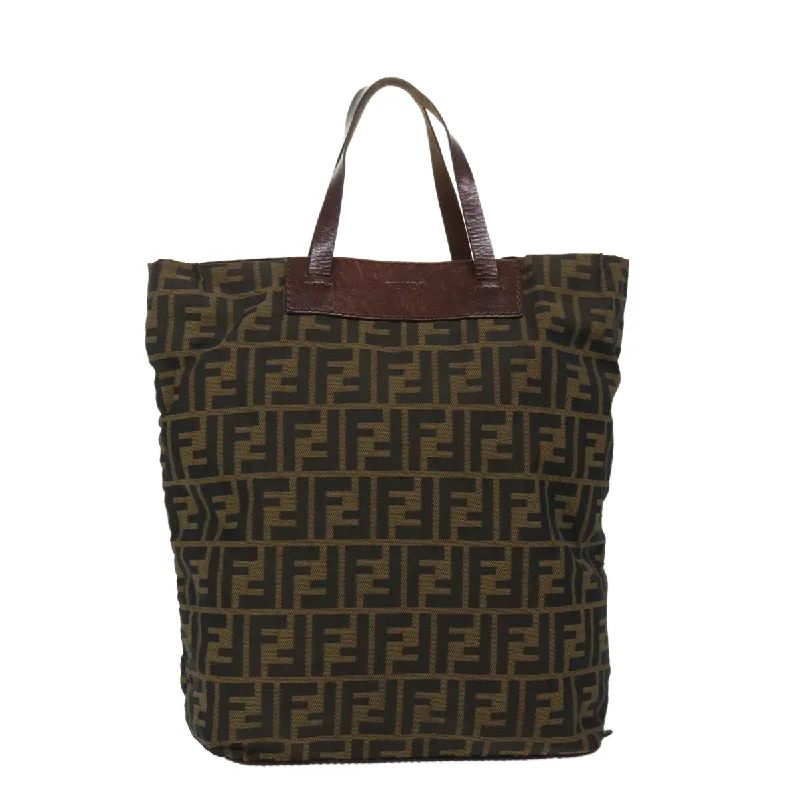 FENDI Zucca Canvas Tote Bag Nylon Brown Black  rd5437