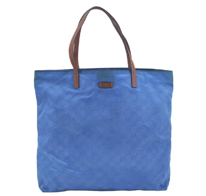 Authentic GUCCI Vintage Shoulder Tote Bag GG Nylon Leather 295252 Blue L0486