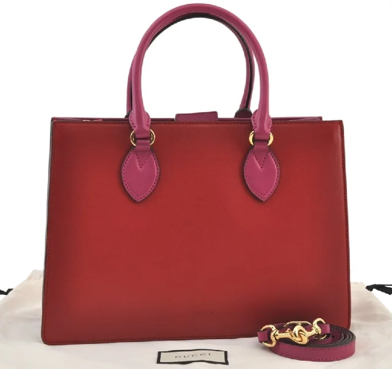 Authentic GUCCI 2Way Shoulder Hand Bag Purse Leather 409531 Red Pink 9677J