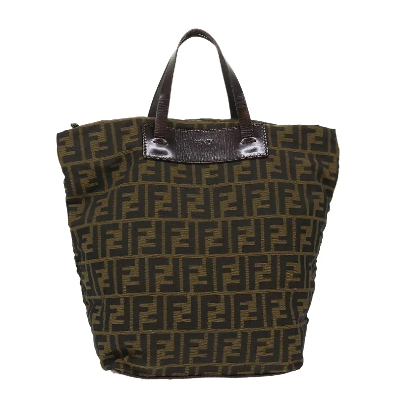 FENDI Zucca Canvas Tote Bag Nylon Brown Black  rd5453