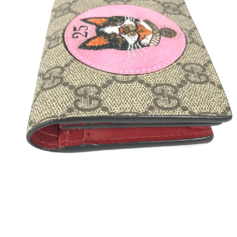 GUCCI Folded wallet 506277 GG Supreme Canvas Beige x pink GG Supreme BOSCO BOSCO applique dog Women Secondhand