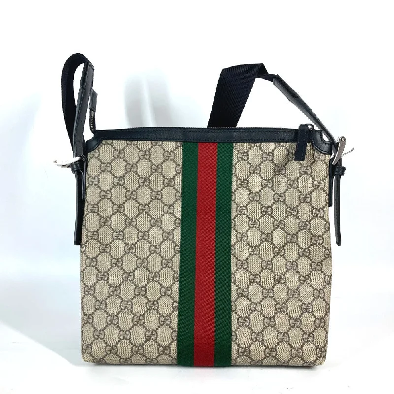 GUCCI Shoulder Bag 387111 GG Supreme Canvas Beige x black GG Supreme Shelly Line Web Line unisex(Unisex) Used