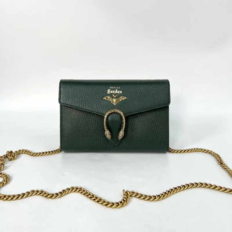 Gucci Dionysus Garden Green Leather Wallet On Chain 20x4x14cm