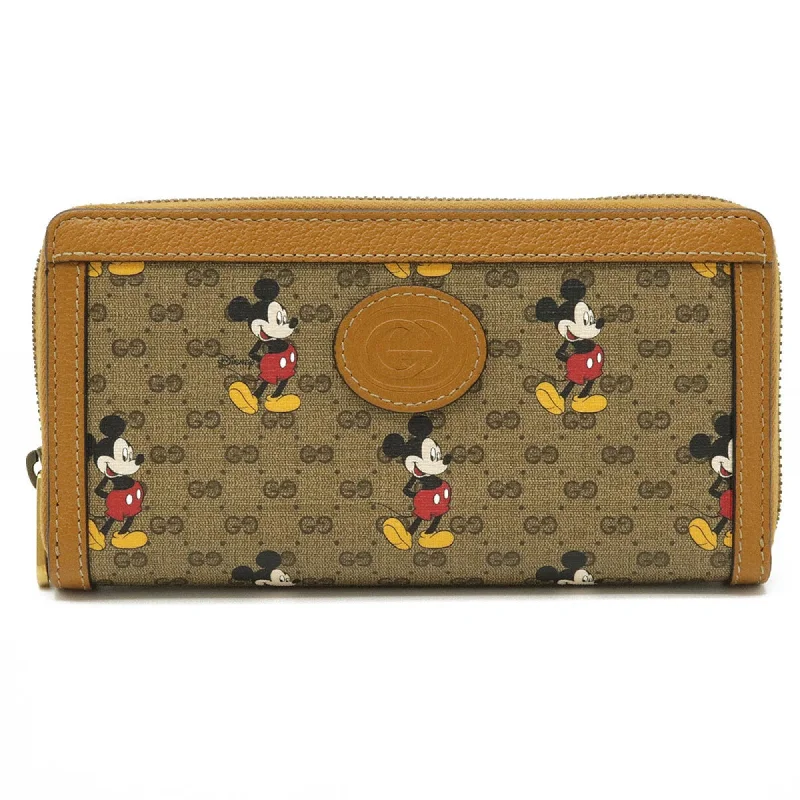 Gucci Micro GG Disney Collaboration Mickey Mouse Zip Around Round Long Wallet PVC Brown 602532