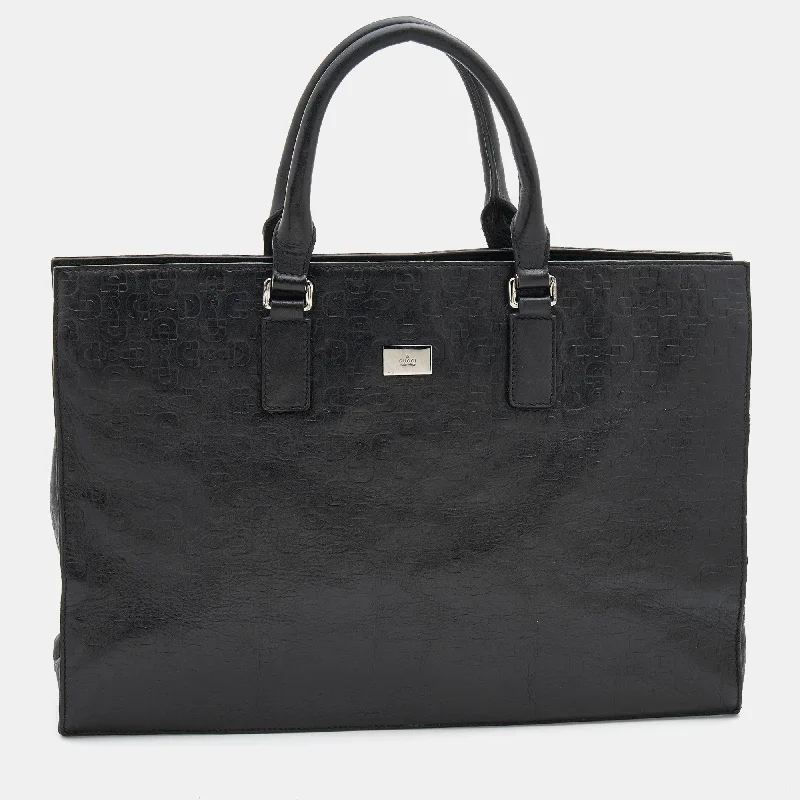 Gucci Black Horsebit Embossed Leather Large Tote