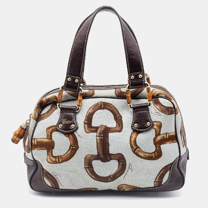 Gucci Multicolor Horsebit Print Canvas and Leather Bamboo Boston Bag