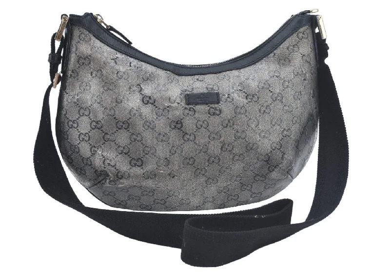 Authentic GUCCI GG Crystal Shoulder Cross Body Bag Purse PVC Leather Black L0471