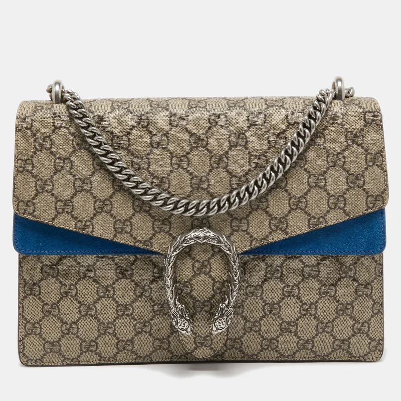 Gucci Beige/Blue GG Supreme Canvas and Suede Medium Dionysus Shoulder Bag