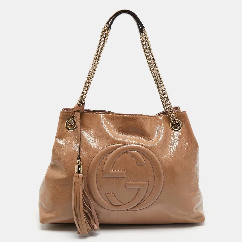 Gucci  Beige Patent Leather Medium Soho Chain Tote