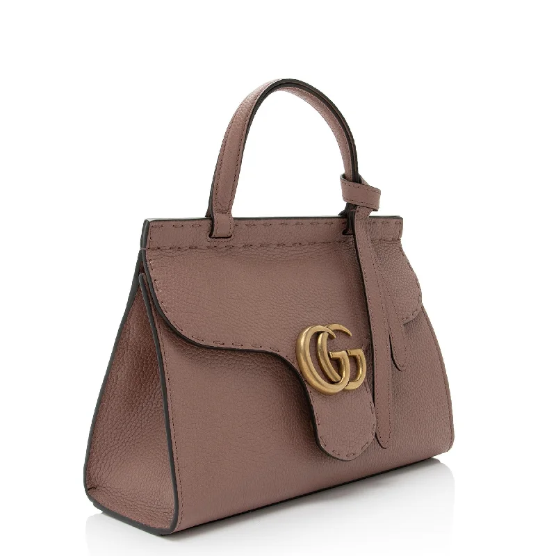 Gucci Pebbled Leather GG Marmont Top Handle Mini Shoulder Bag (SHF-1GP6PA)