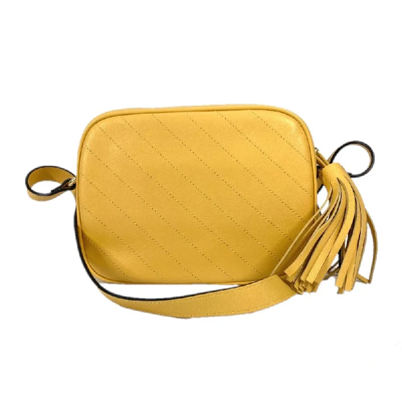 GUCCI Shoulder Bag 742360 leather yellow Round interlocking G tassel Blondy Women Used