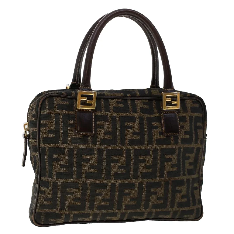 FENDI Zucca Canvas Hand Bag Nylon Brown Black  50568