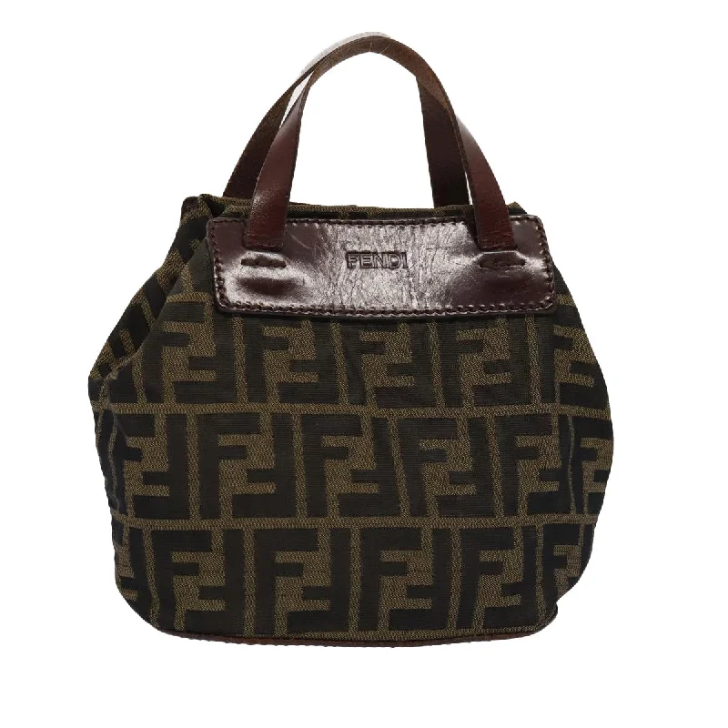 FENDI Zucca Canvas Hand Bag Brown Black  yk13929