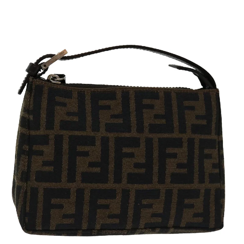 FENDI Zucca Canvas Hand Bag Brown Black  yk11283