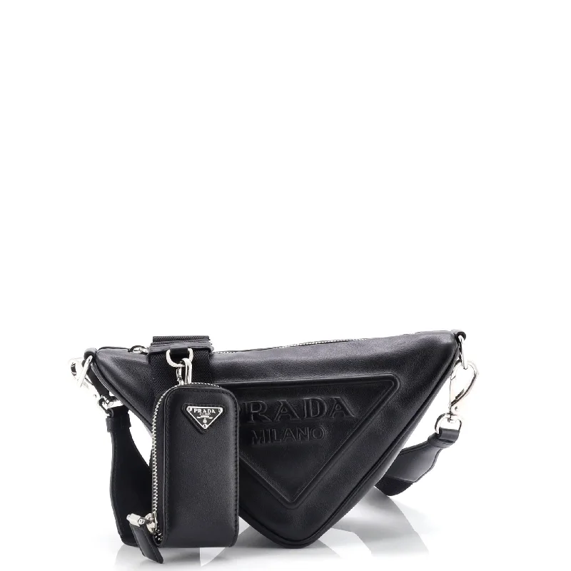 Triangle Logo Zip Crossbody Bag Leather Small