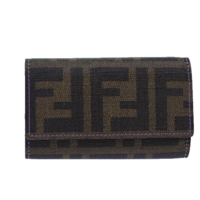 FENDI Zucca Canvas Key Case Black Brown gold  yk14135