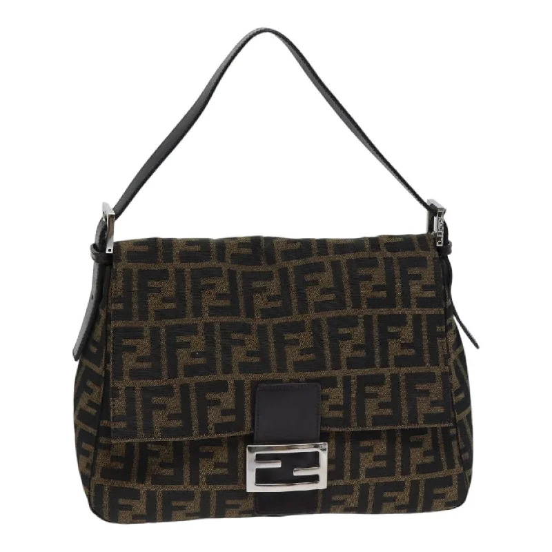 FENDI Zucca Canvas Mamma Baguette Shoulder Bag Brown Black Silver  yk15179A