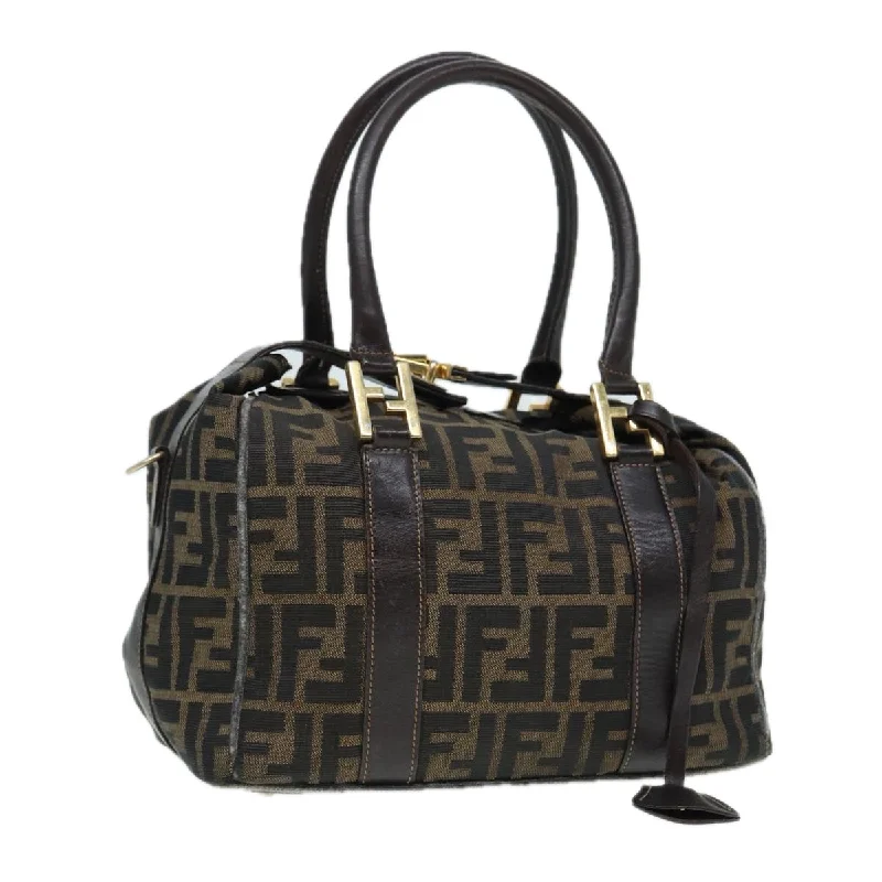 FENDI Zucca Canvas Hand Bag Brown Black gold  86248