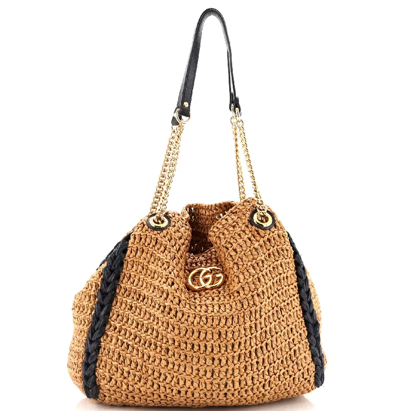 GG Marmont Chain Tote Raffia Large