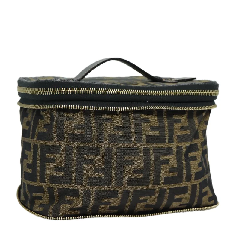 FENDI Zucca Canvas Vanity Pouch Brown Black gold  86934