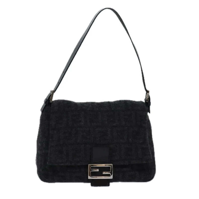 FENDI Zucca Canvas Mamma Baguette Shoulder Bag Wool Black  yk13747