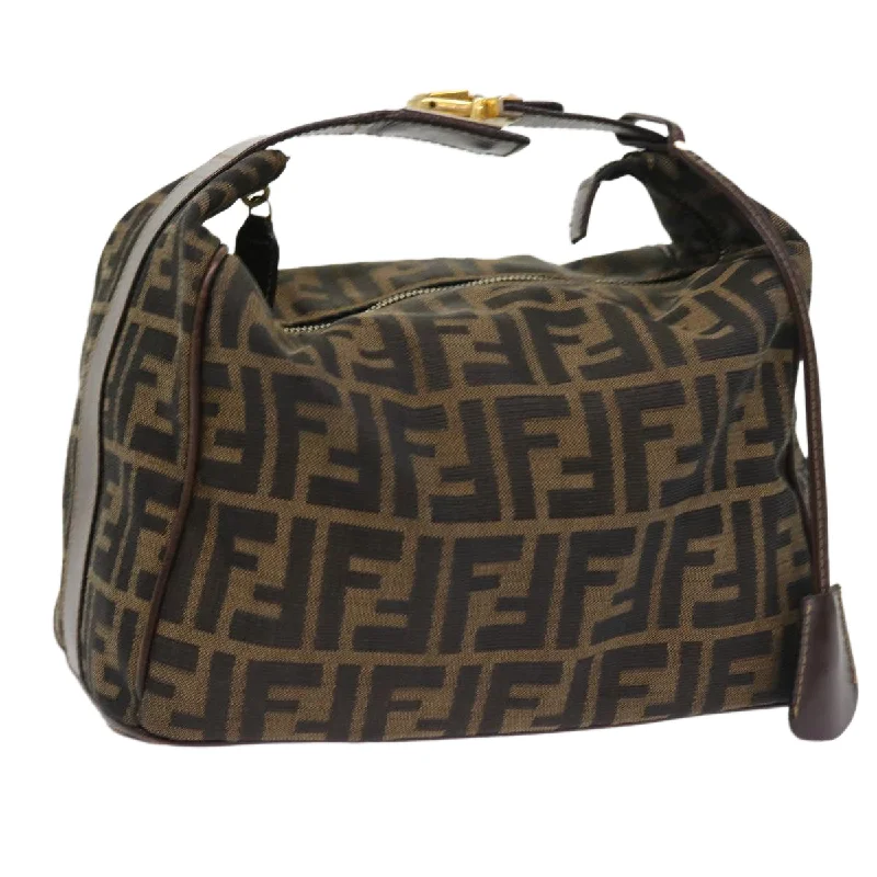 FENDI Zucca Canvas Hand Bag Leather Black Brown  ar10305