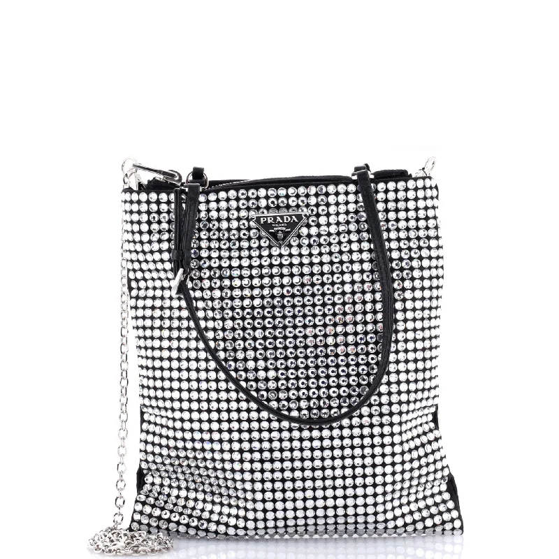 Convertible Open Tote Crystal Embellished Satin Mini