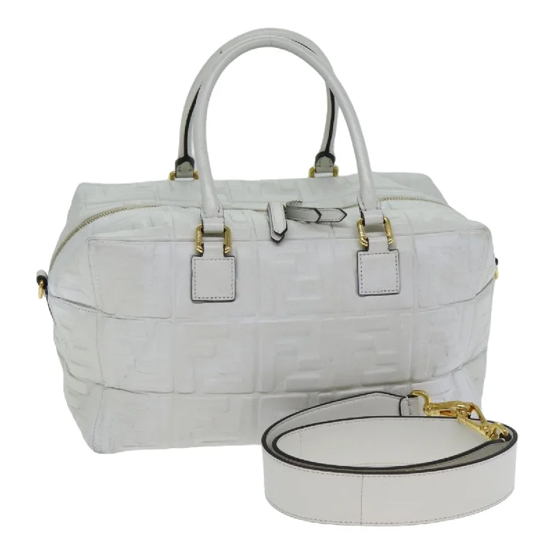 FENDI Zucca Canvas Hand Bag Leather 2way White  bs15482