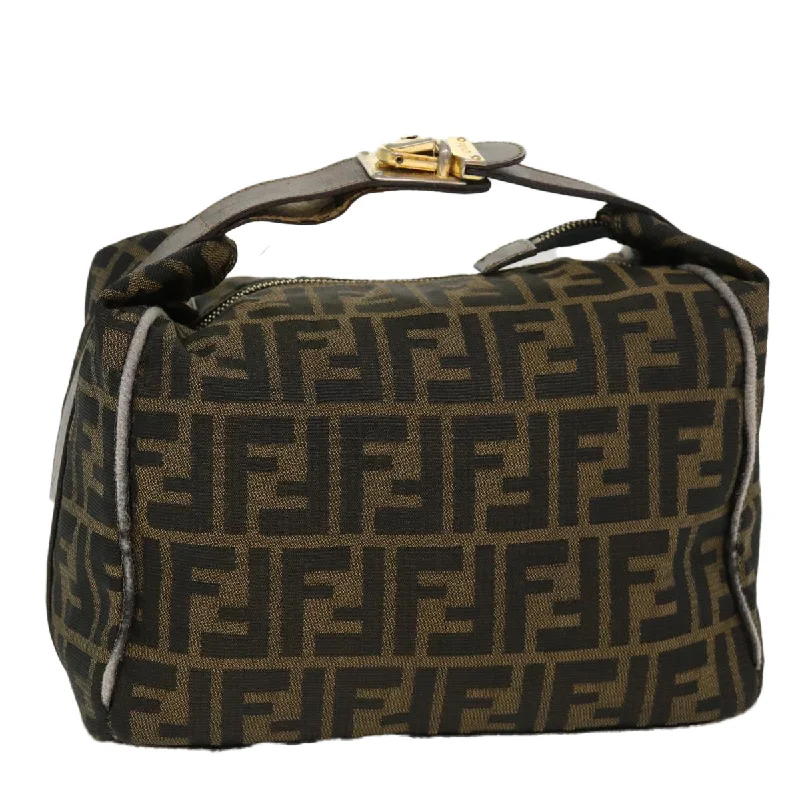 FENDI Zucca Canvas Hand Bag Nylon Brown Black  40062