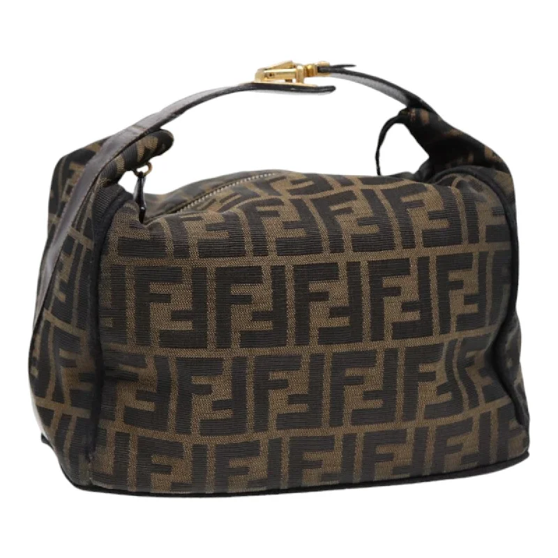 FENDI Zucca Canvas Hand Bag Brown Black gold  88082