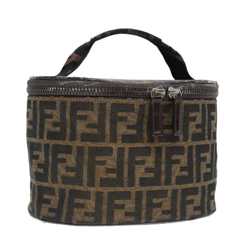 FENDI Zucca Canvas Vanity Hand Bag Brown Black Silver  92279