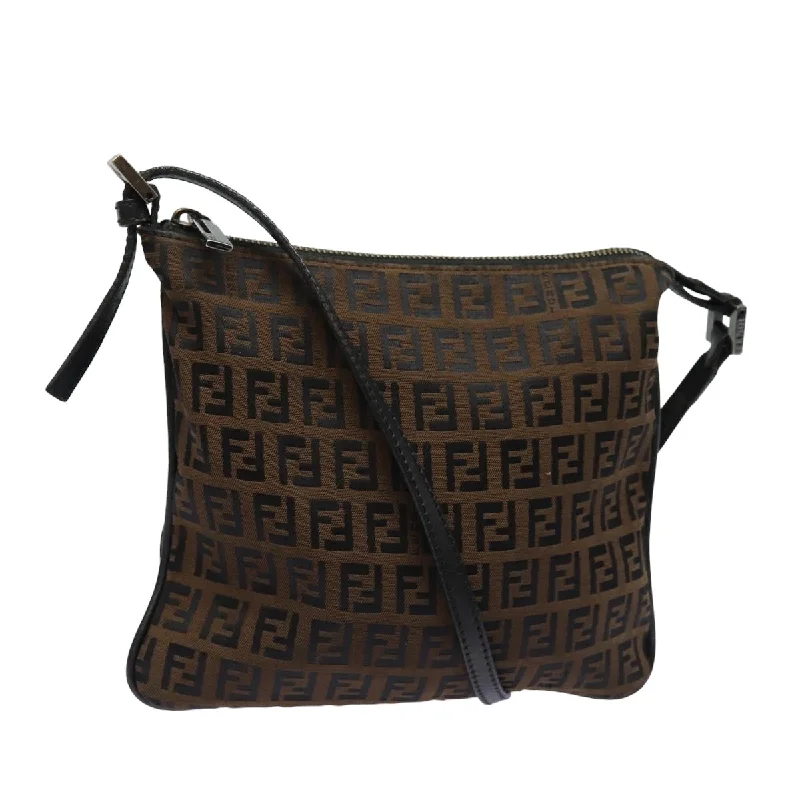 FENDI Zucchino Canvas Shoulder Bag Brown  mr304