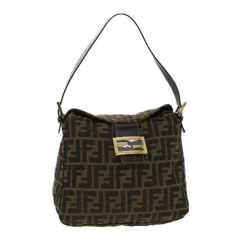 FENDI Zucca Canvas Mamma Baguette Shoulder Bag Nylon Brown Black  am4225