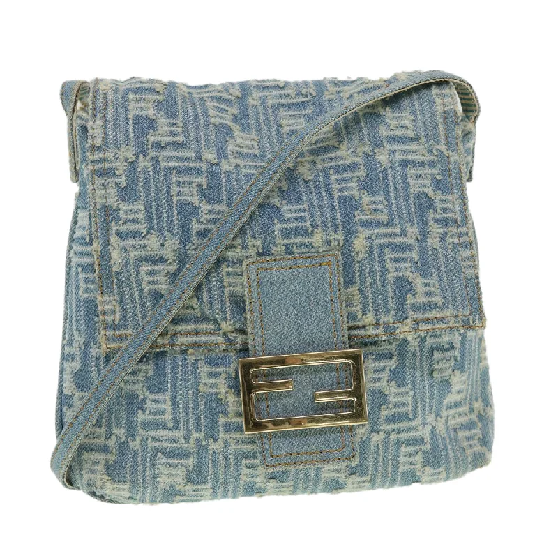 FENDI Zucca Canvas Mamma Baguette Shoulder Bag Blue  am3268A