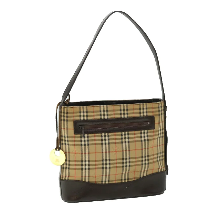 BURBERRY Nova Check Shoulder Bag Canvas Leather Beige Brown Red Auth 51027