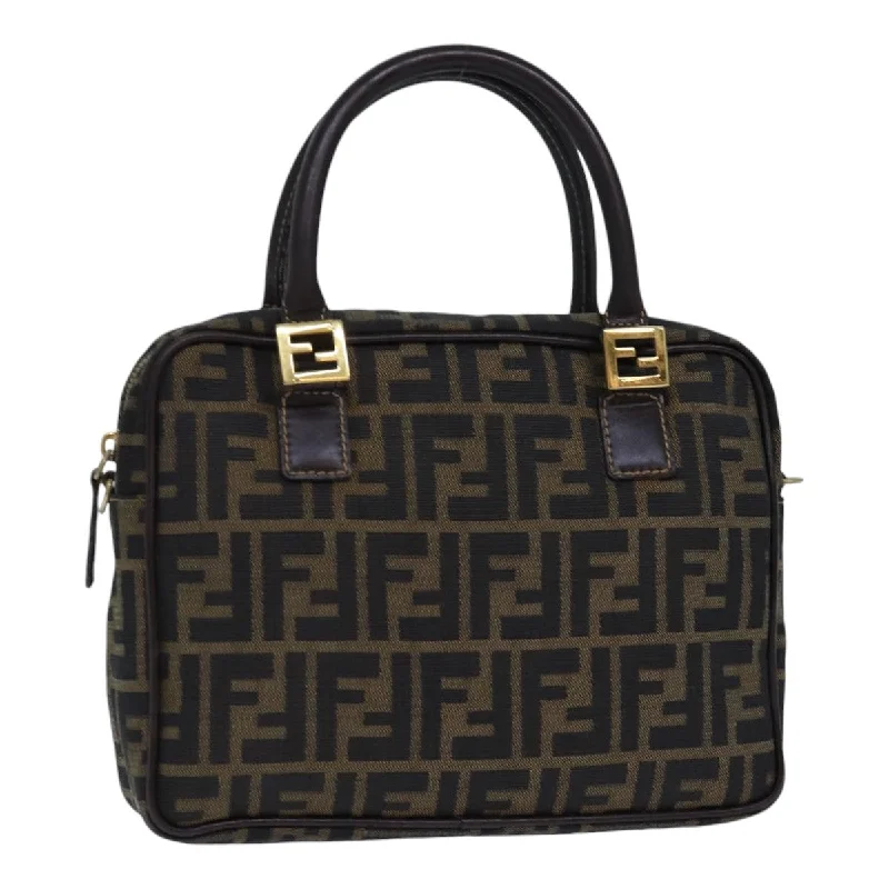 FENDI Zucca Canvas Hand Bag Brown Black gold  85877